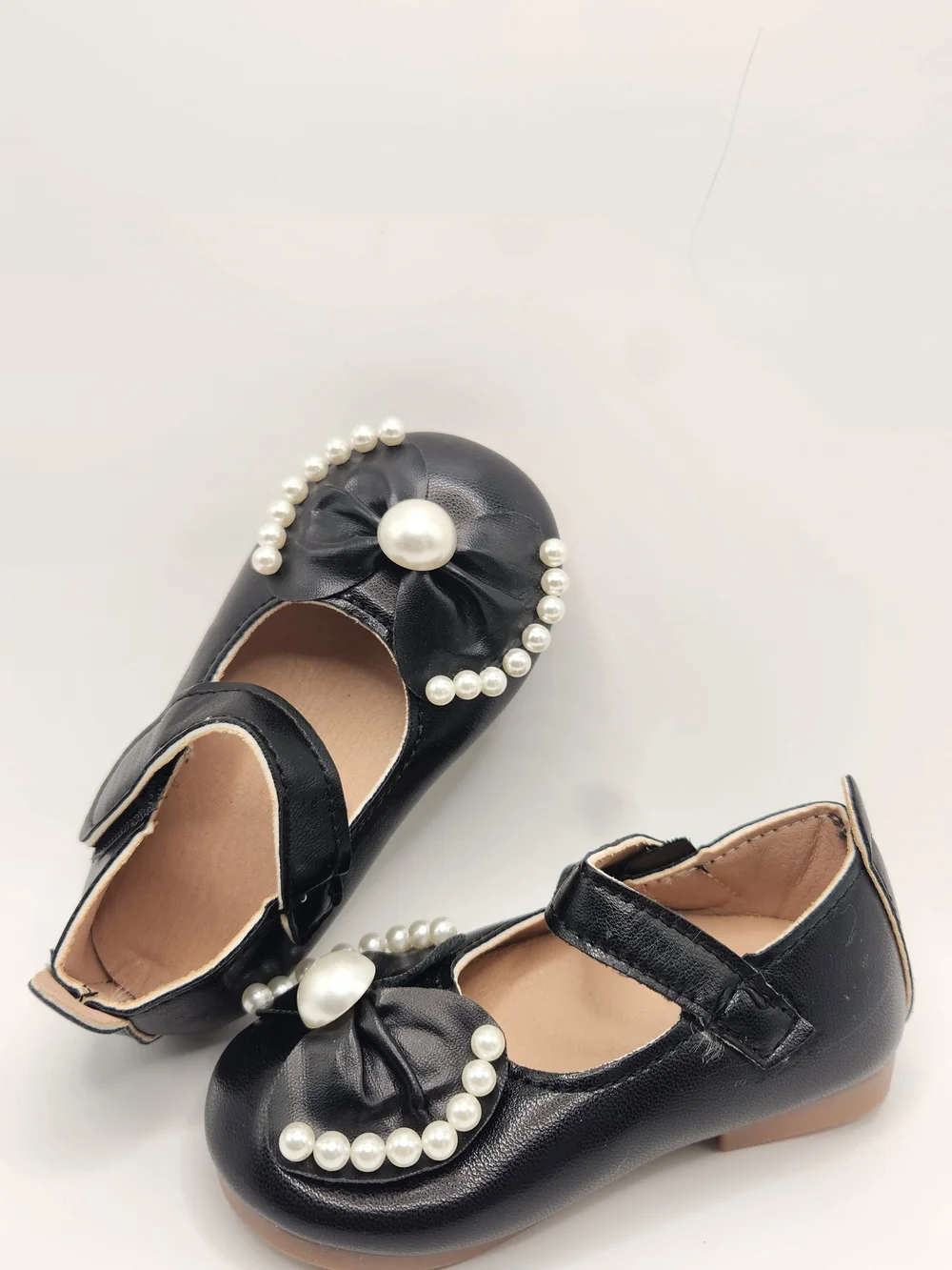 Girls Black Pearl Bow Mary Jane Kids Shoes